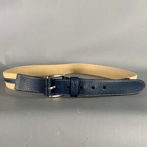 PRADA Navy Tan Pebble Grain Leather Belt